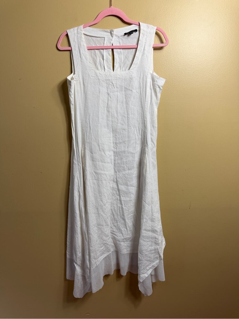 For Cynthia White Linen Blend Handkerchief Midi Dress small